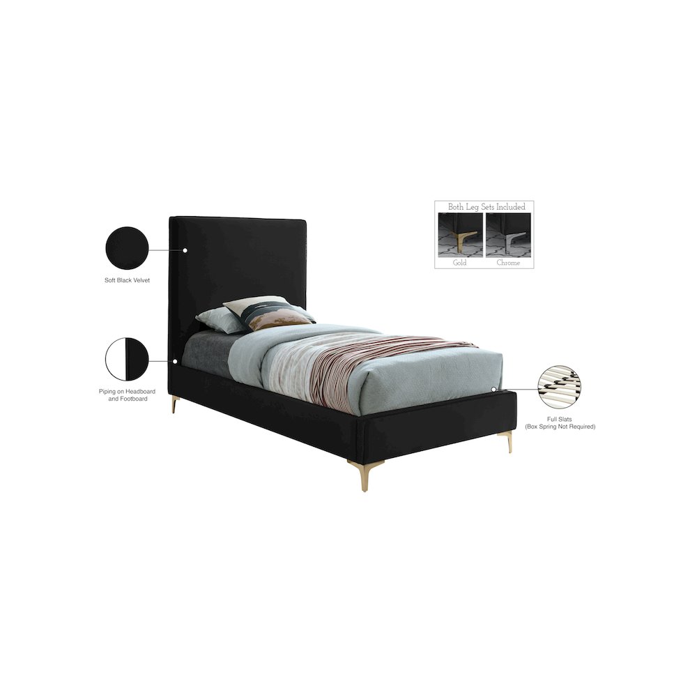 Geri Black Velvet Twin Bed