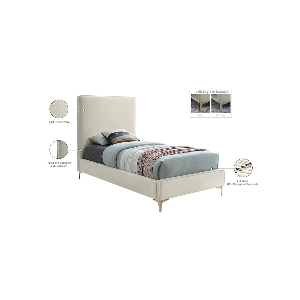 Geri Cream Velvet Twin Bed