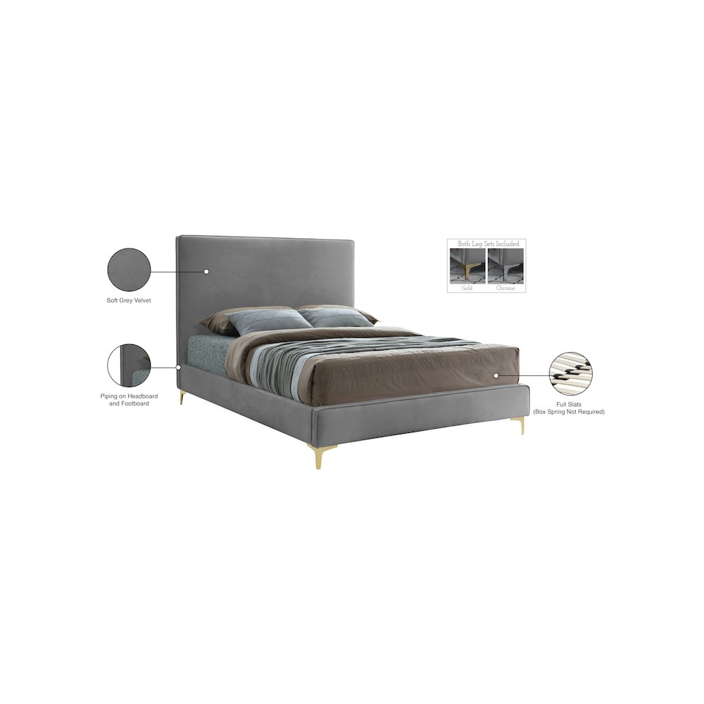 Geri Grey Velvet King Bed