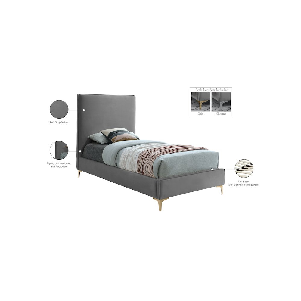 Geri Grey Velvet Twin Bed