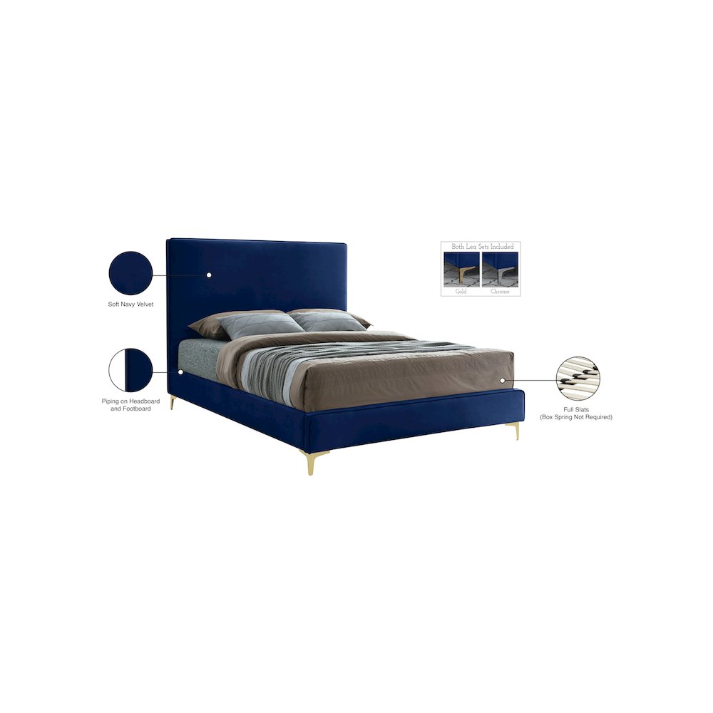Geri Navy Velvet King Bed