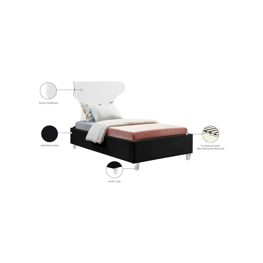 Ghost Black Velvet Twin Bed