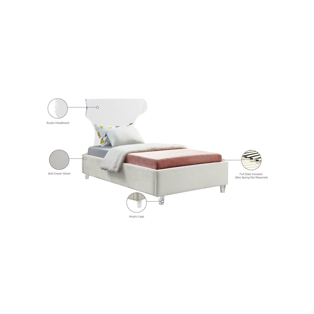 Ghost Cream Velvet Twin Bed