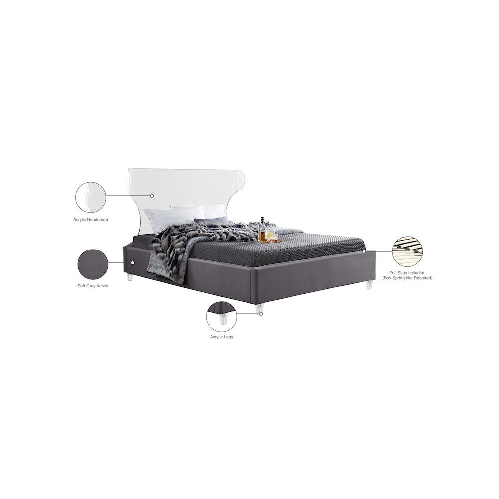 Ghost Grey Velvet Full Bed
