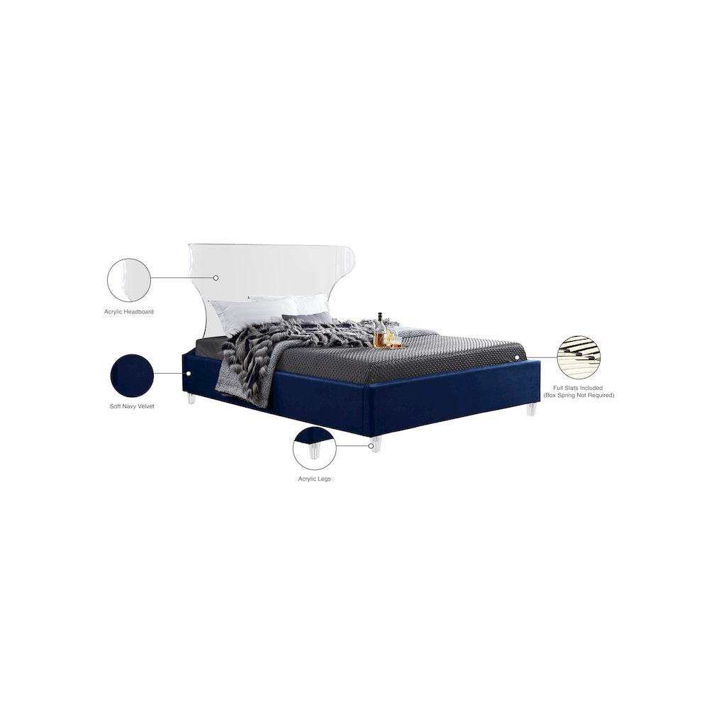 Ghost Navy Velvet Full Bed