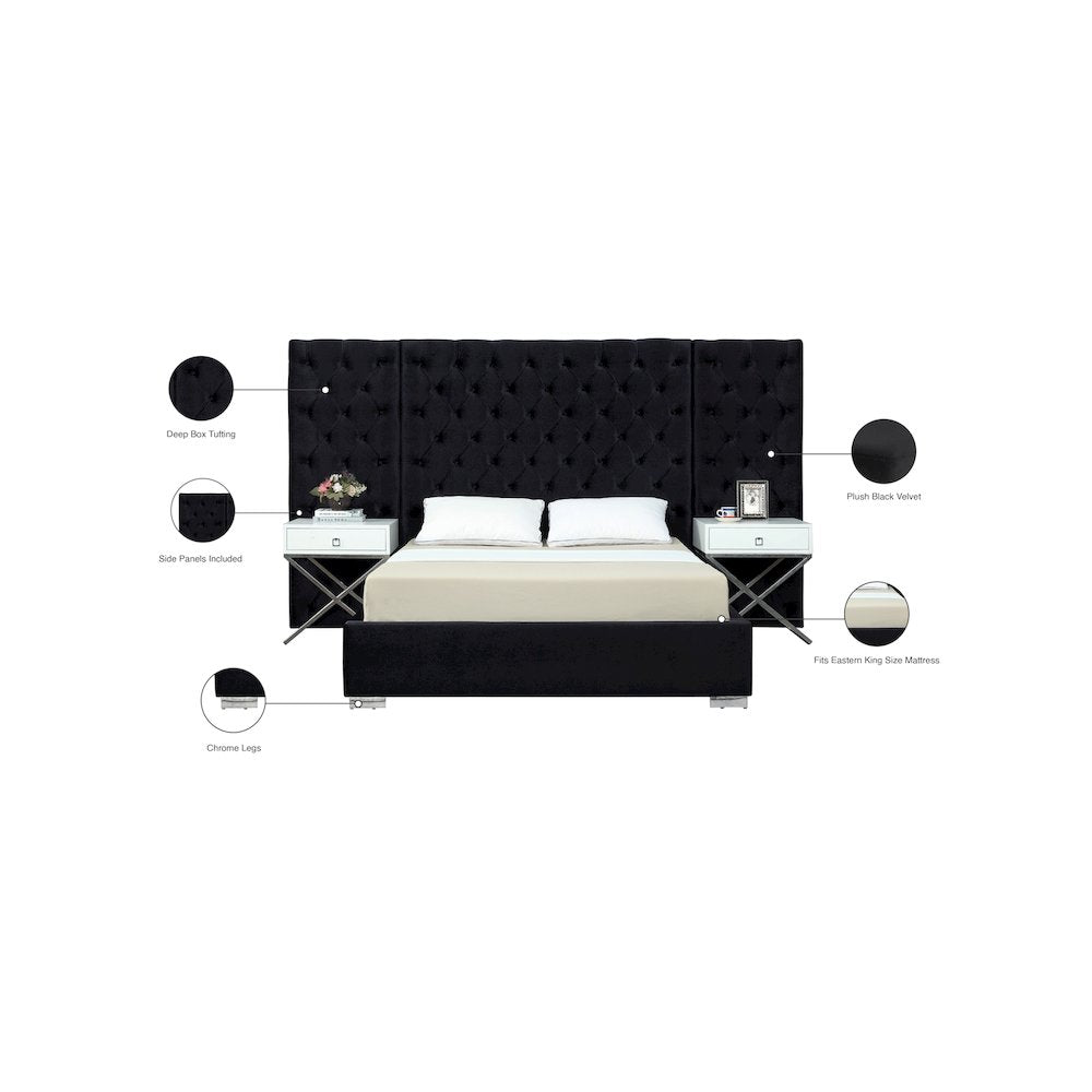 Grande Black Velvet King Bed