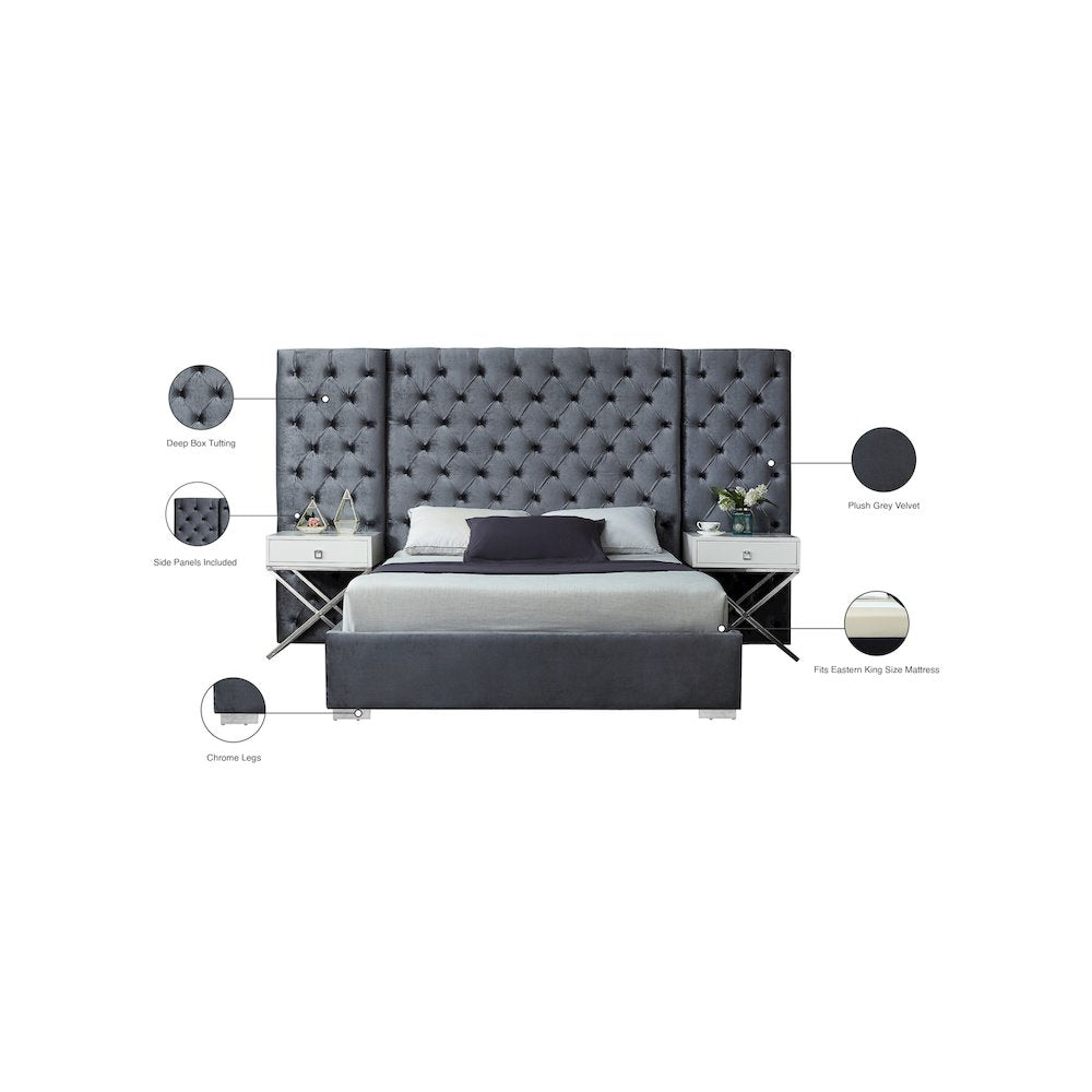 Grande Grey Velvet King Bed