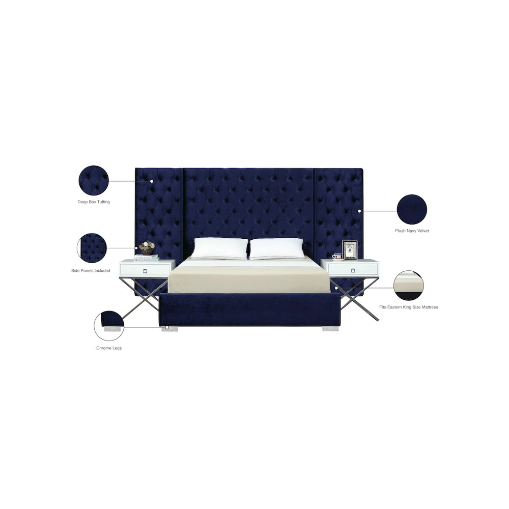 Grande Navy Velvet King Bed