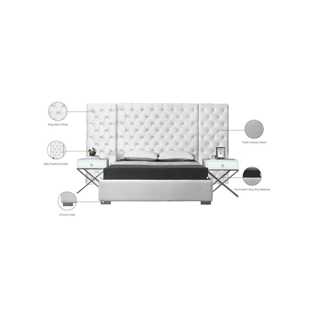 Grande White Velvet King Bed