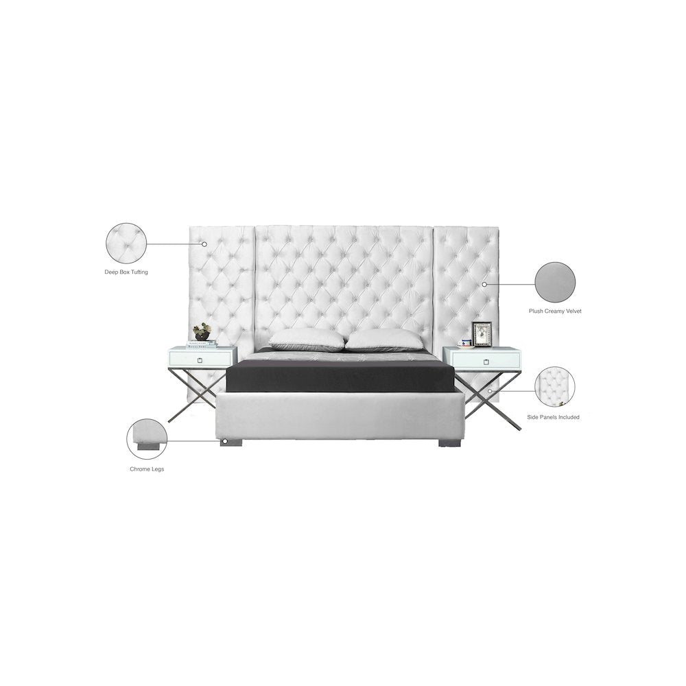 Grande White Velvet Queen Bed
