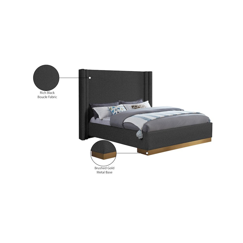 Halton Black Boucle Fabric King Bed