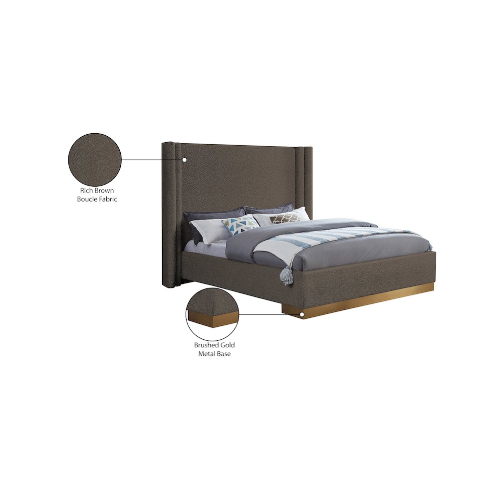 Halton Brown Boucle Fabric King Bed