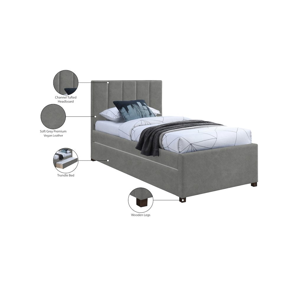 Hudson Grey Vegan Leather Twin Trundle Bed