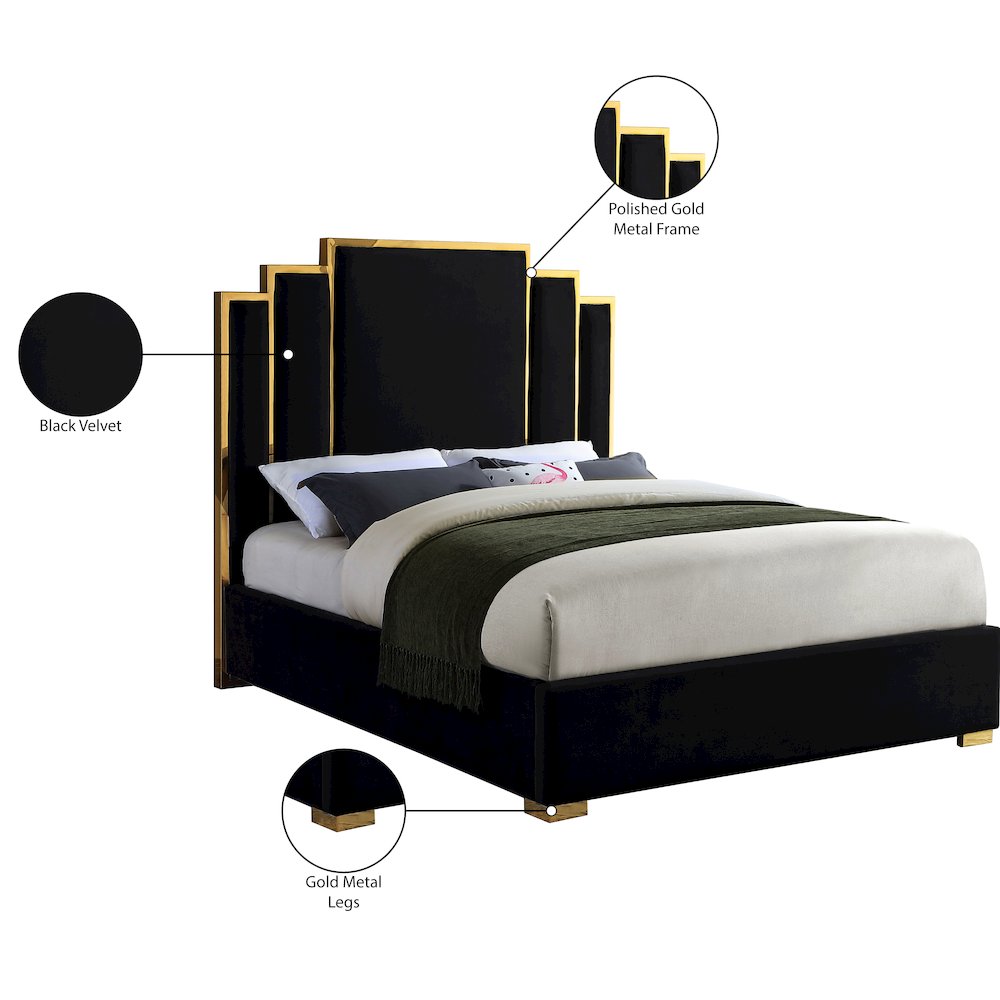 Hugo Black Velvet Queen Bed