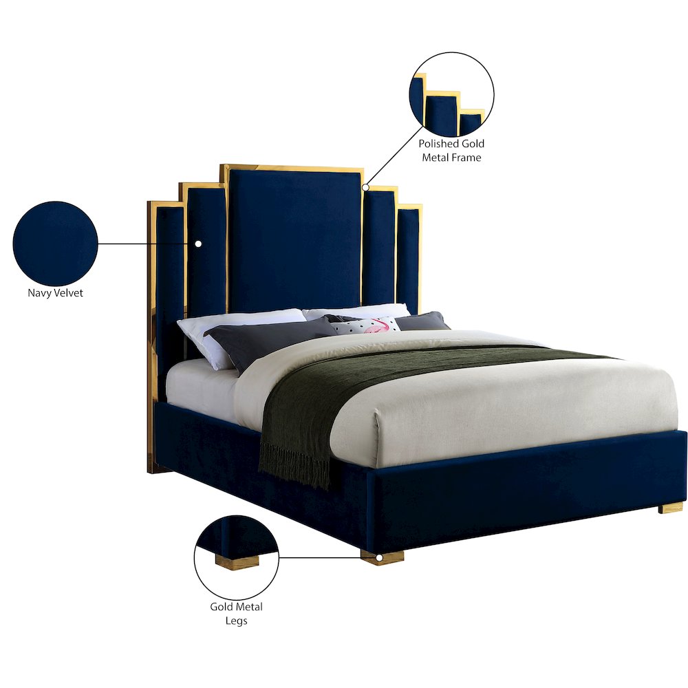 Hugo Navy Velvet King Bed