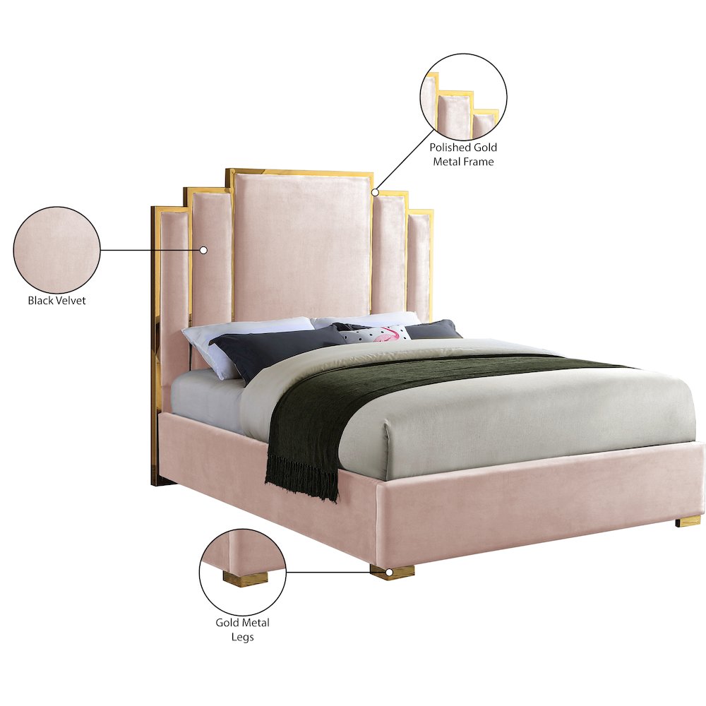 Hugo Pink Velvet King Bed