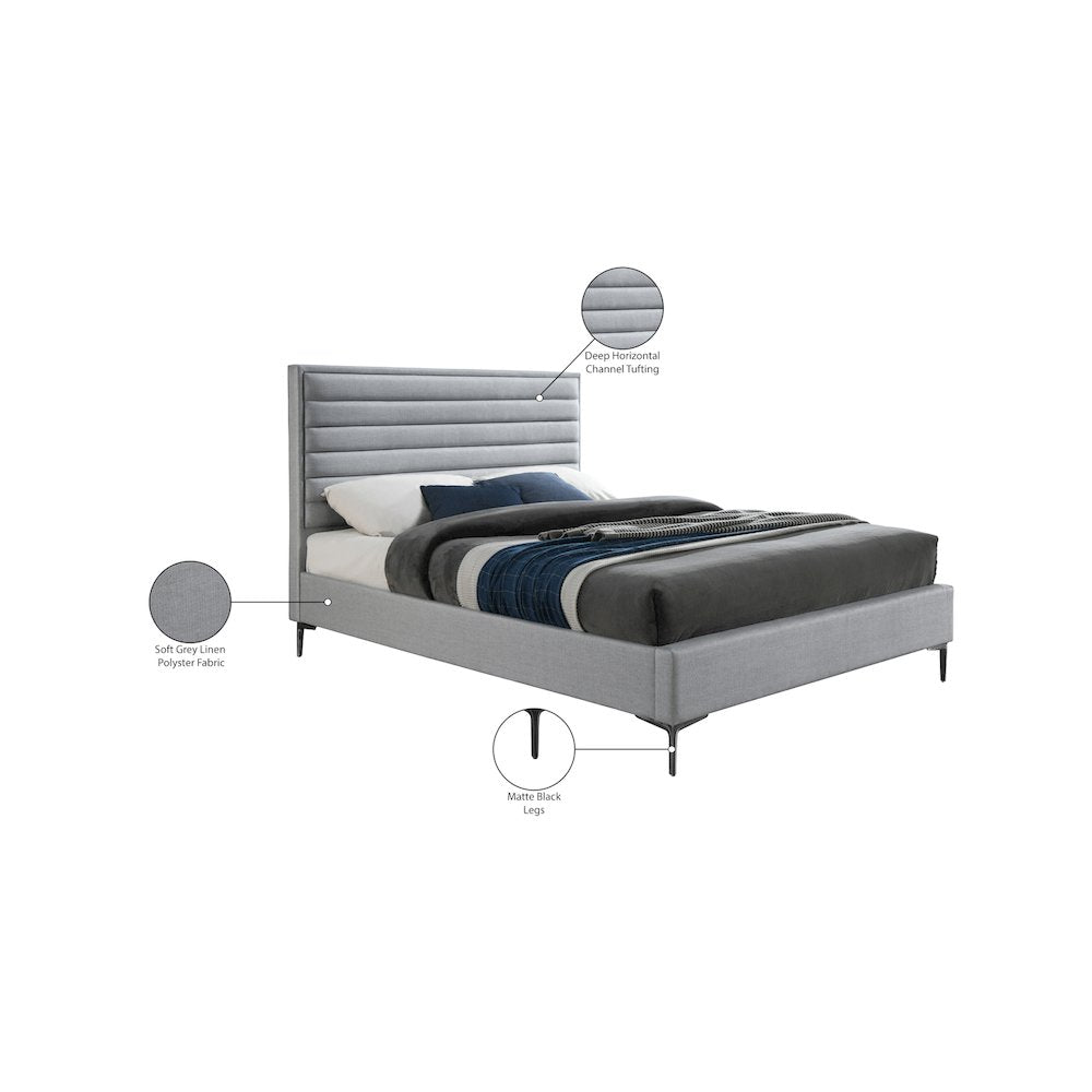 Hunter Grey Linen Textured Queen Bed