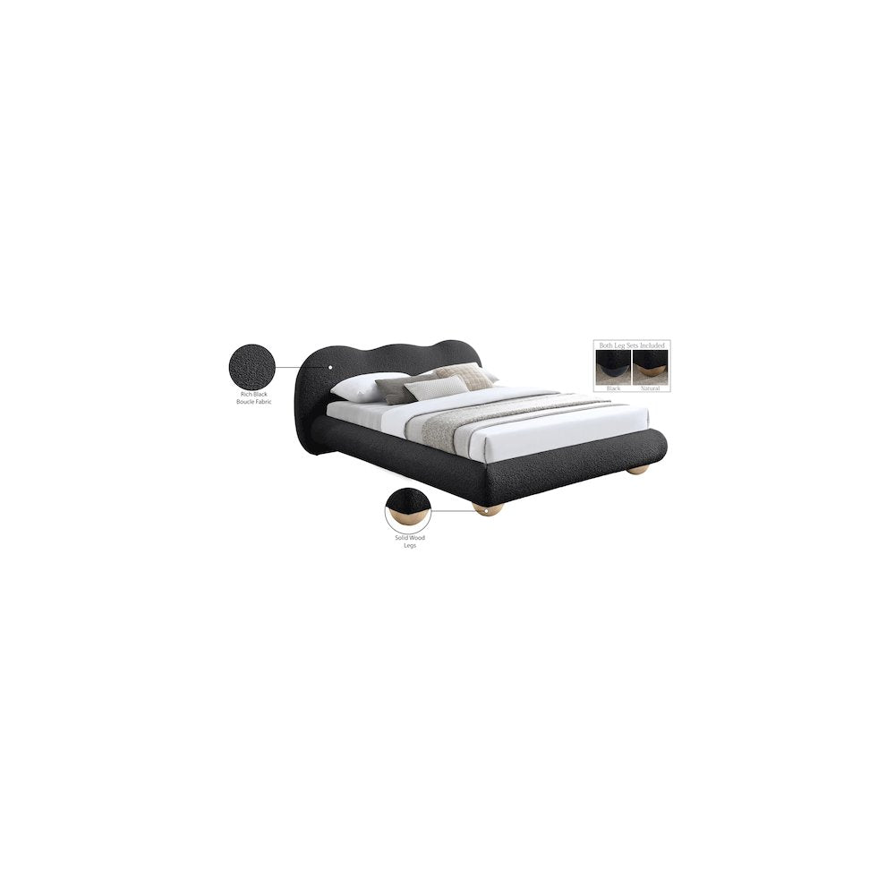 Hyde Black Boucle Fabric Queen Bed