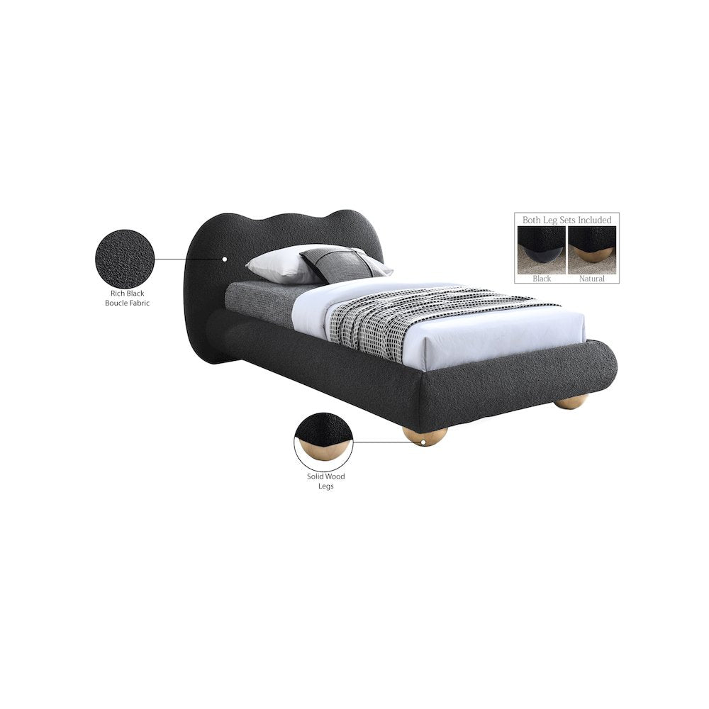 Hyde Black Boucle Fabric Twin Bed