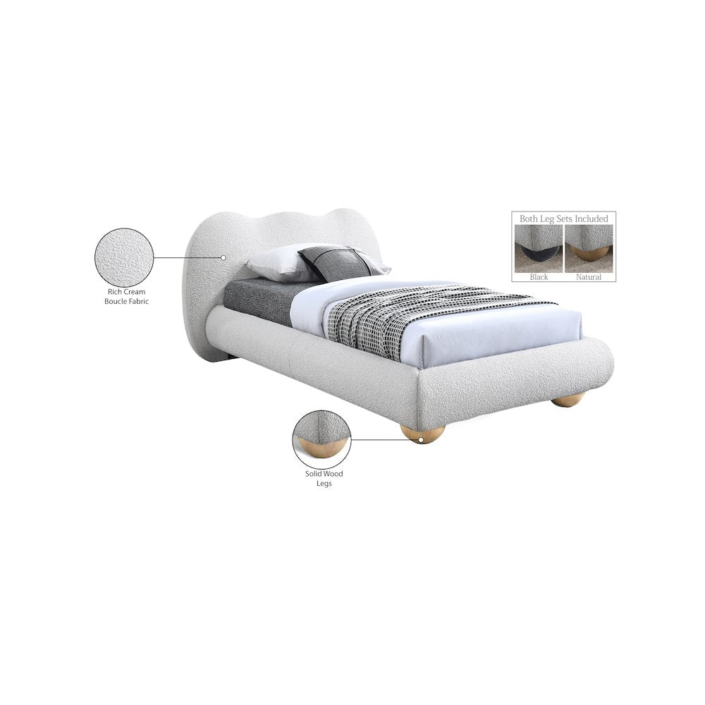 Hyde Cream Boucle Fabric Twin Bed