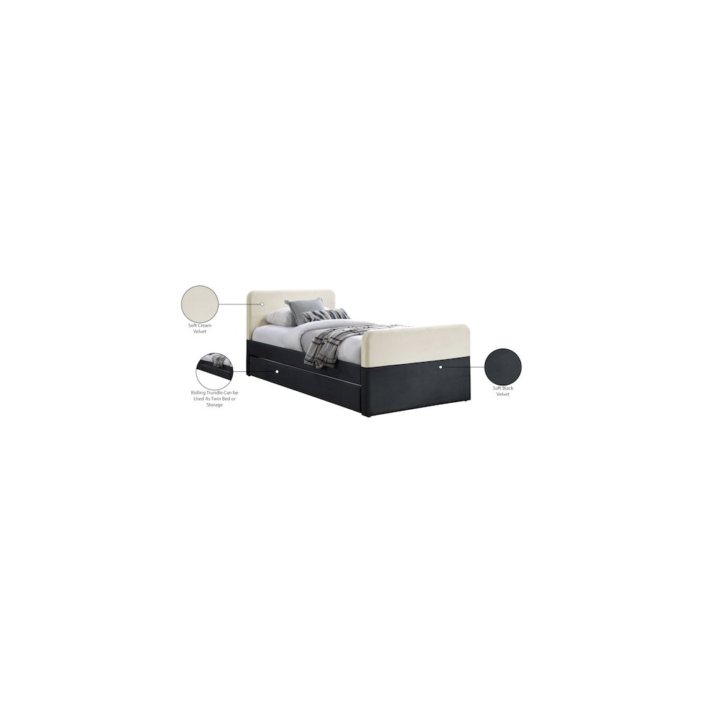 Ivy Black & Cream Velvet Twin Trundle/Storage Bed
