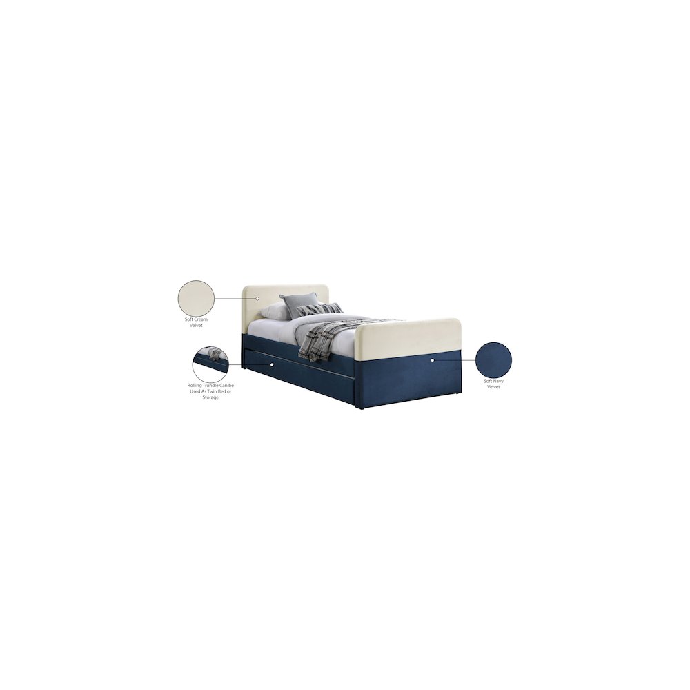Ivy Navy & Cream Velvet Twin Trundle/Storage Bed