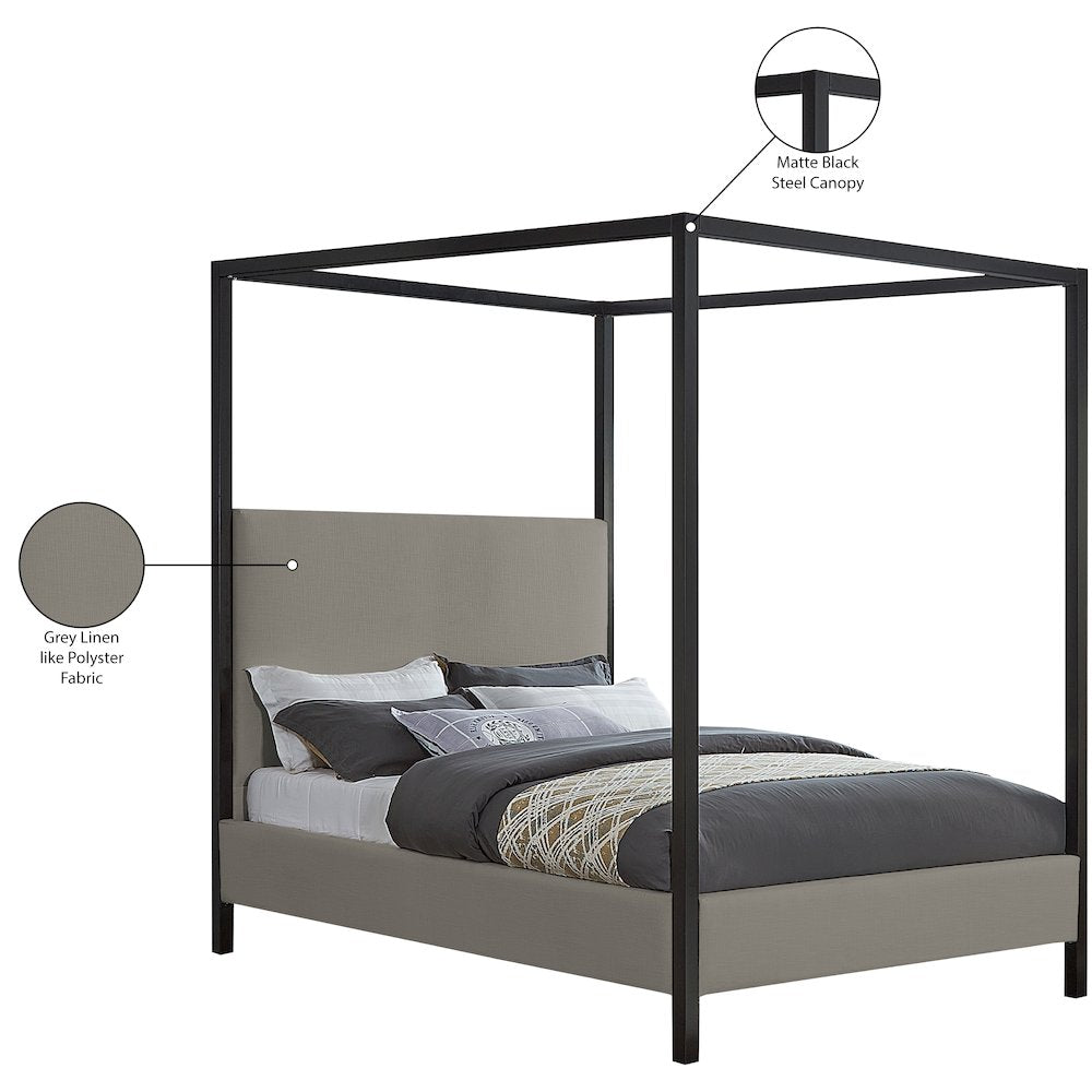 James Grey Linen Textured Fabric Queen Bed