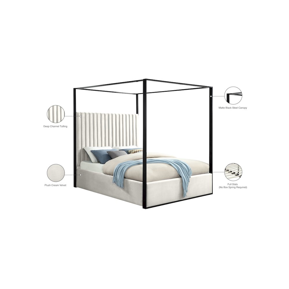 Jax Cream Velvet Queen Bed