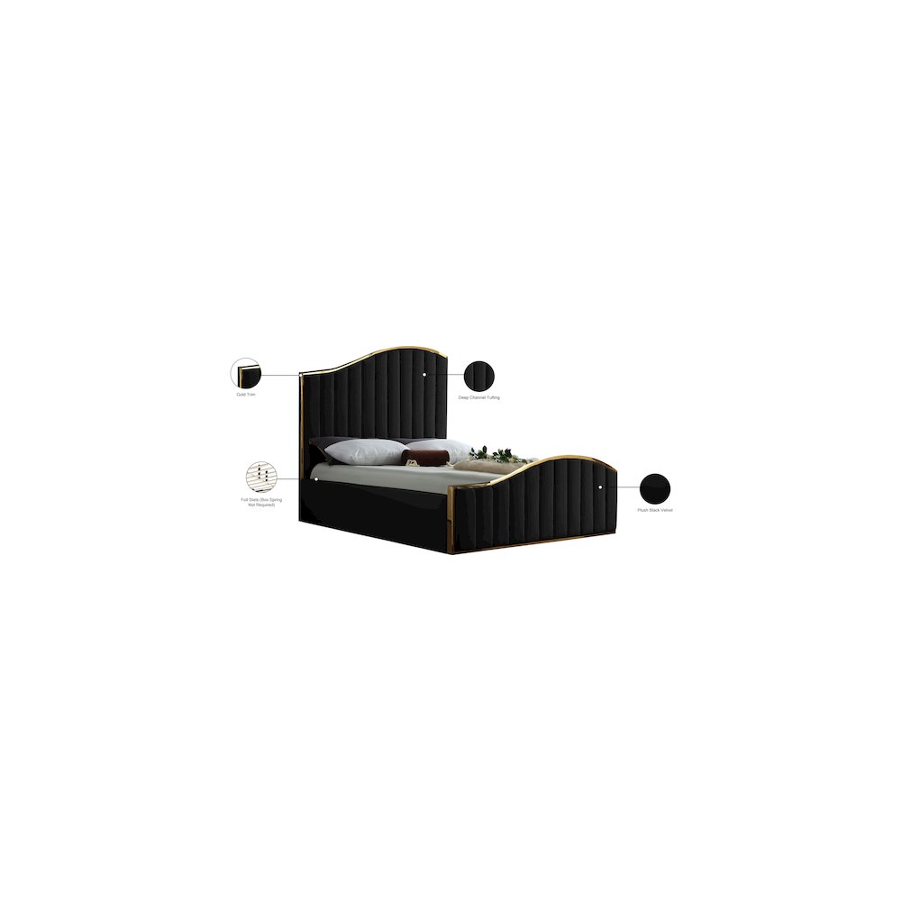 Jolie Black Velvet Queen Bed