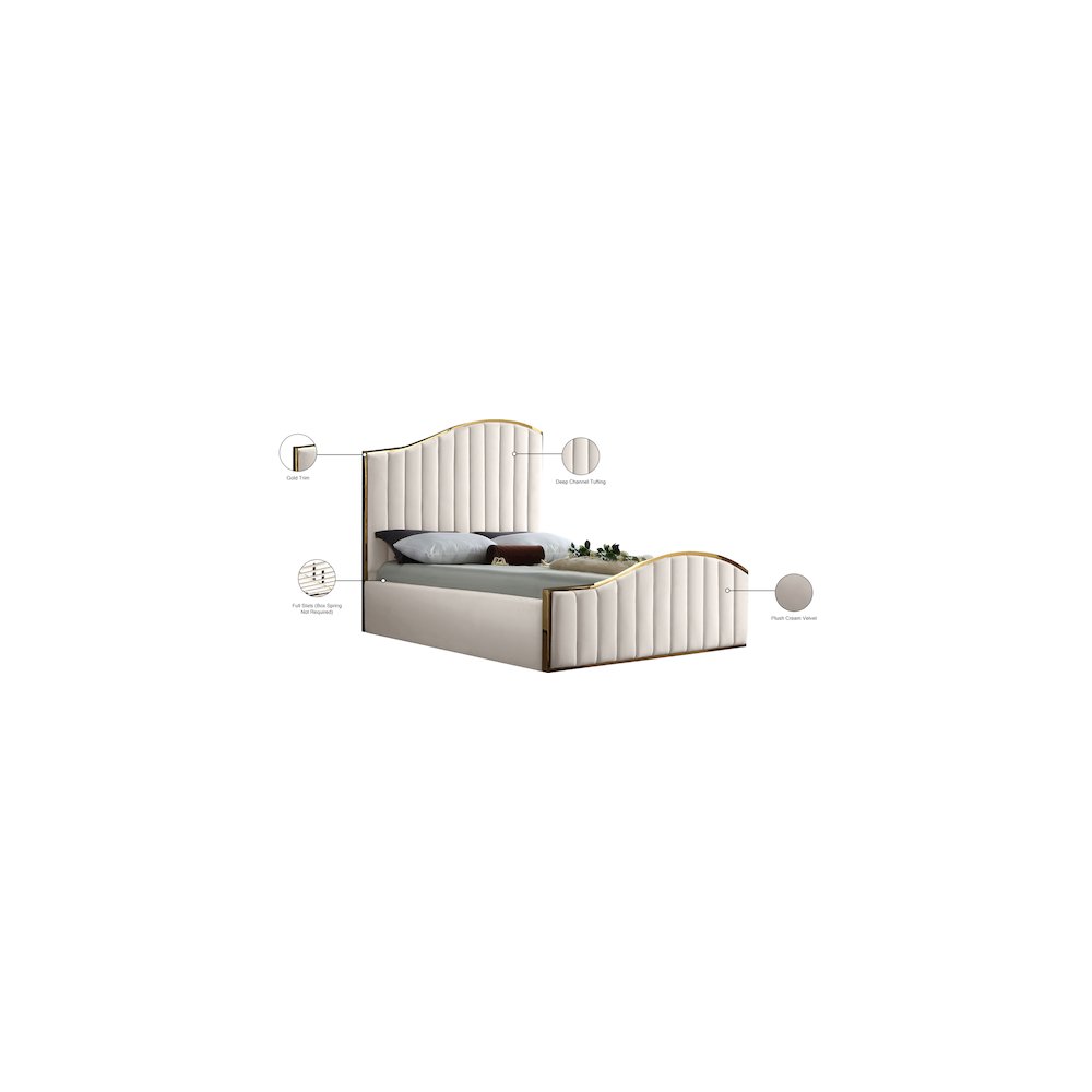 Jolie Cream Velvet Queen Bed