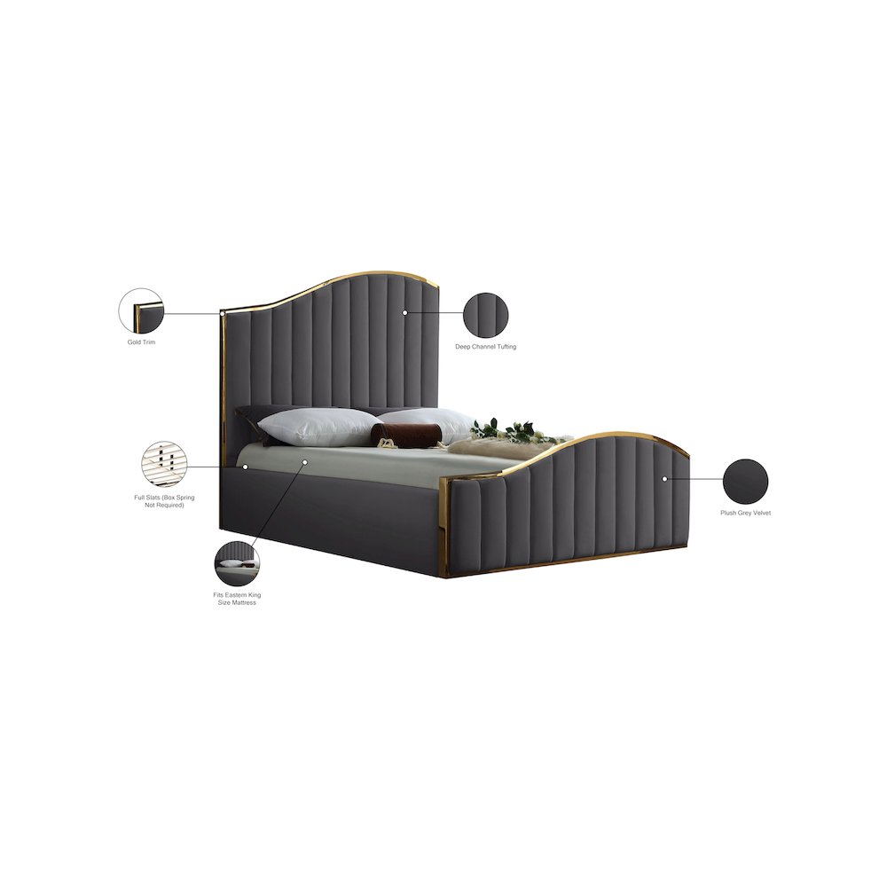 Jolie Grey Velvet King Bed