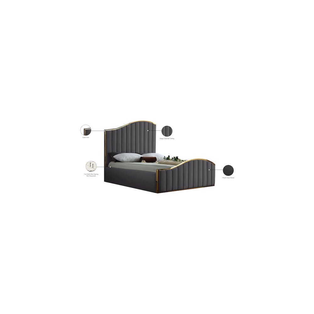 Jolie Grey Velvet Queen Bed