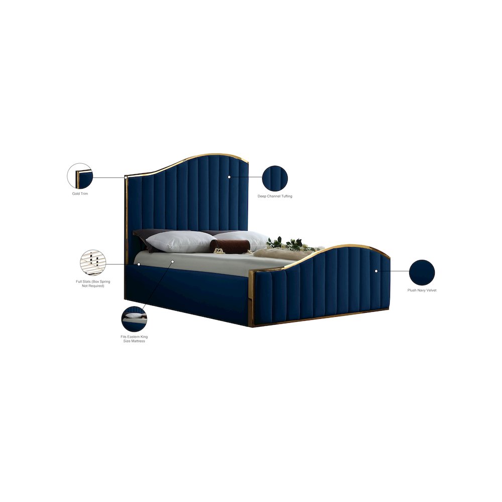Jolie Navy Velvet King Bed