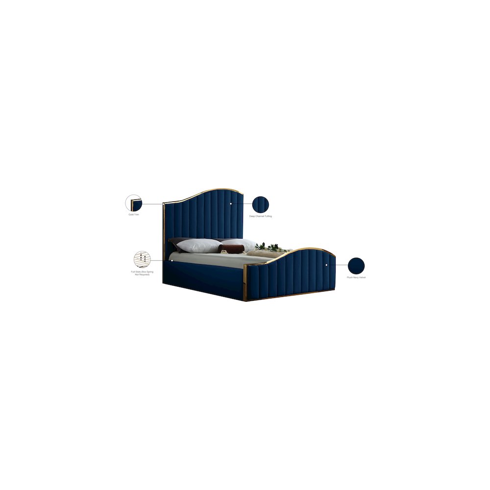 Jolie Navy Velvet Queen Bed