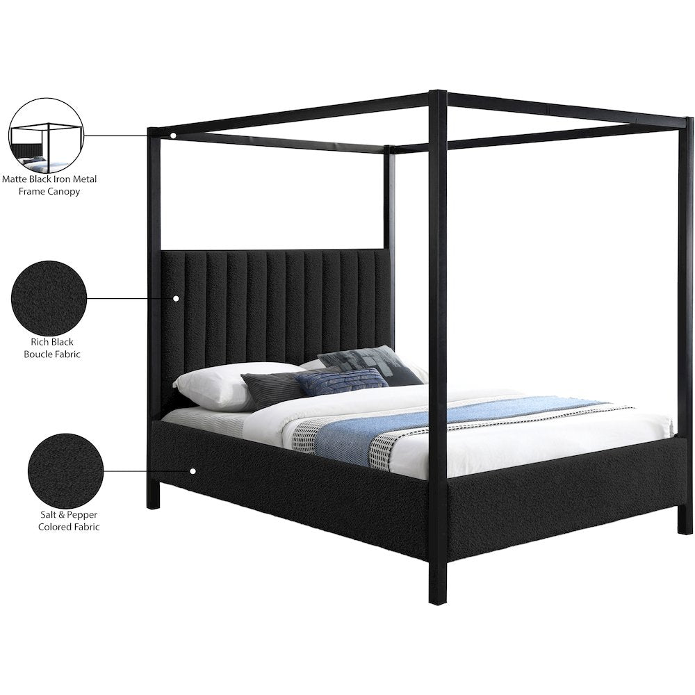 Kelly Black Boucle Fabric King Bed