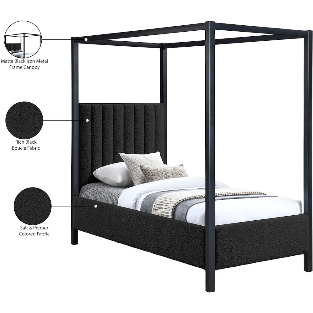 Kelly Black Boucle Fabric Twin Bed