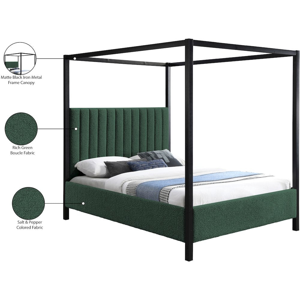 Kelly Green Boucle Fabric King Bed
