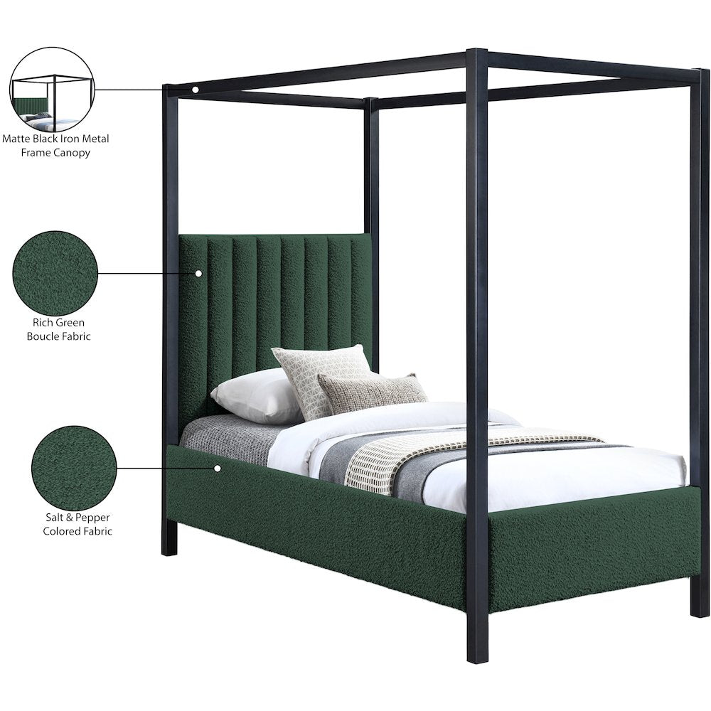 Kelly Green Boucle Fabric Twin Bed