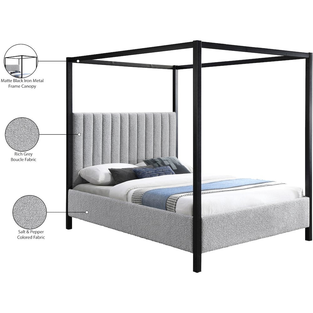 Kelly Grey Boucle Fabric Queen Bed