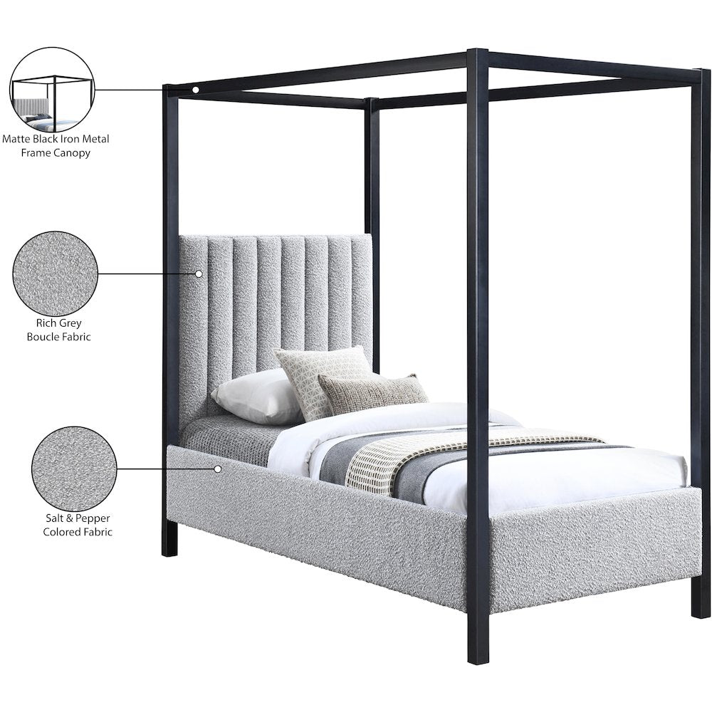 Kelly Grey Boucle Fabric Twin Bed