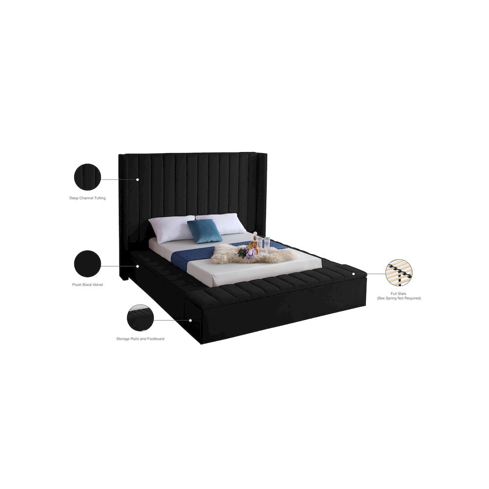 Kiki Black Velvet King Bed