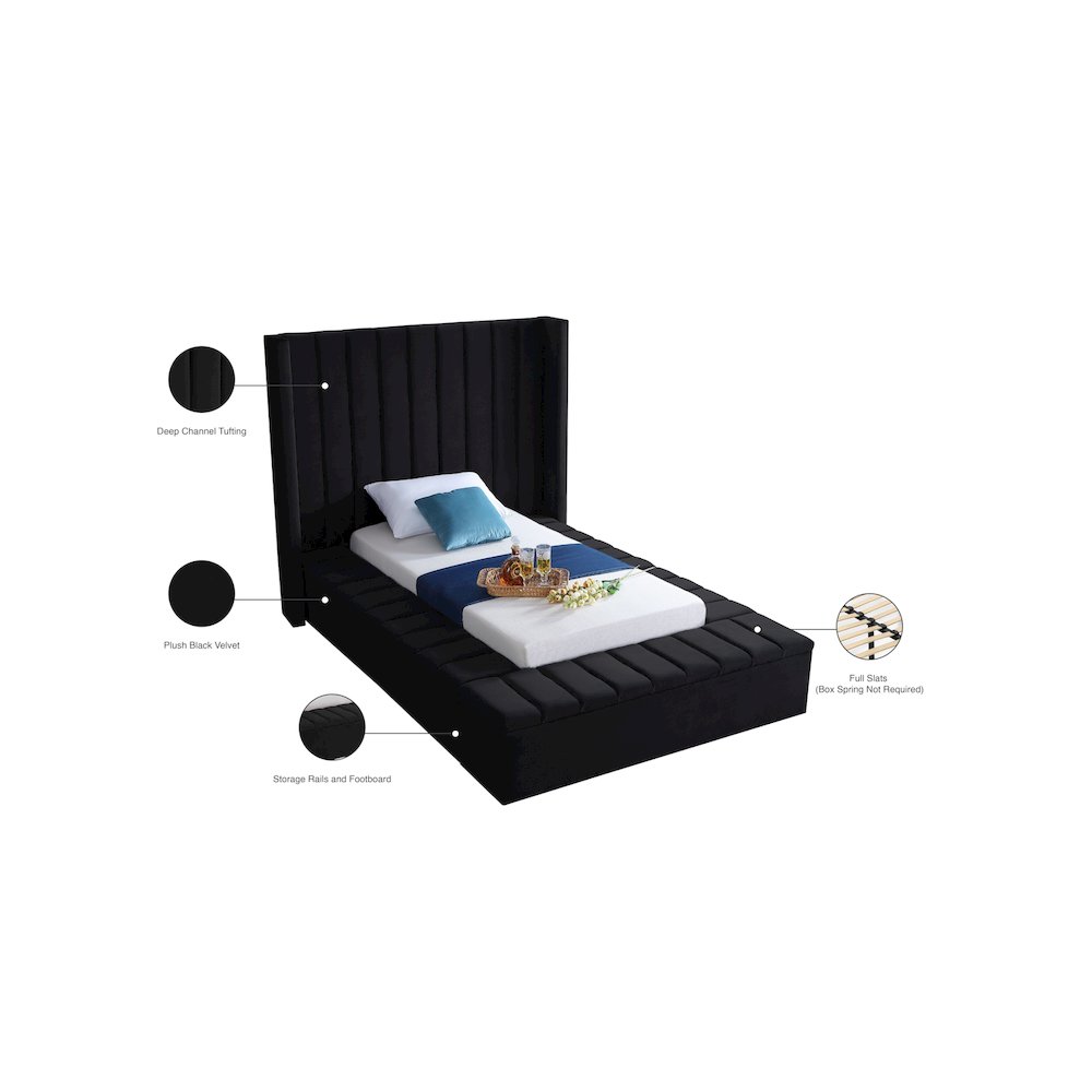 Kiki Black Velvet Twin Bed