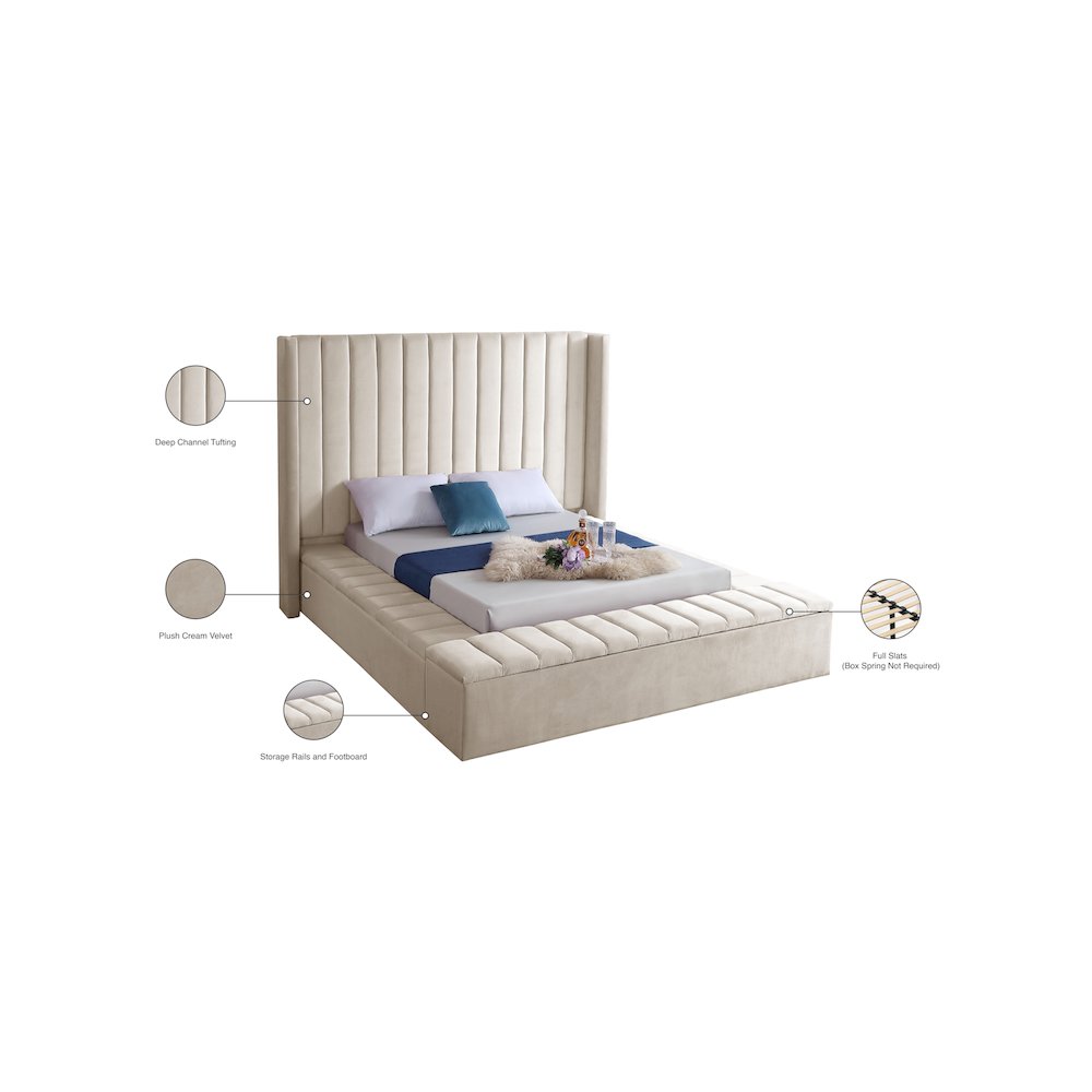 Kiki Cream Velvet King Bed