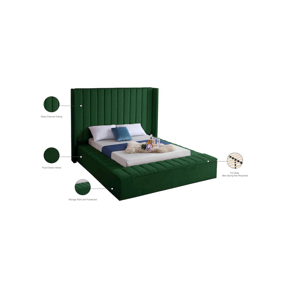 Kiki Green Velvet Queen Bed