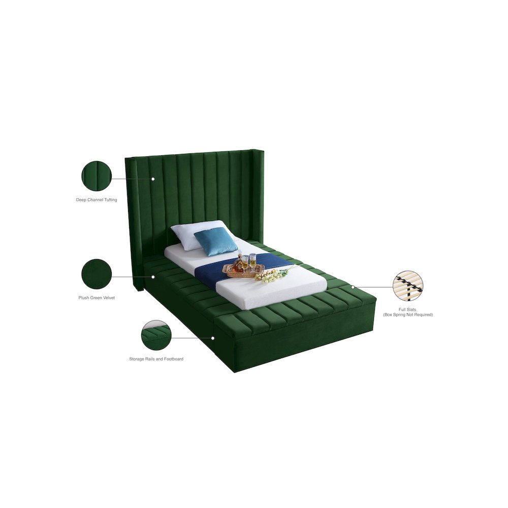 Kiki Green Velvet Twin Bed