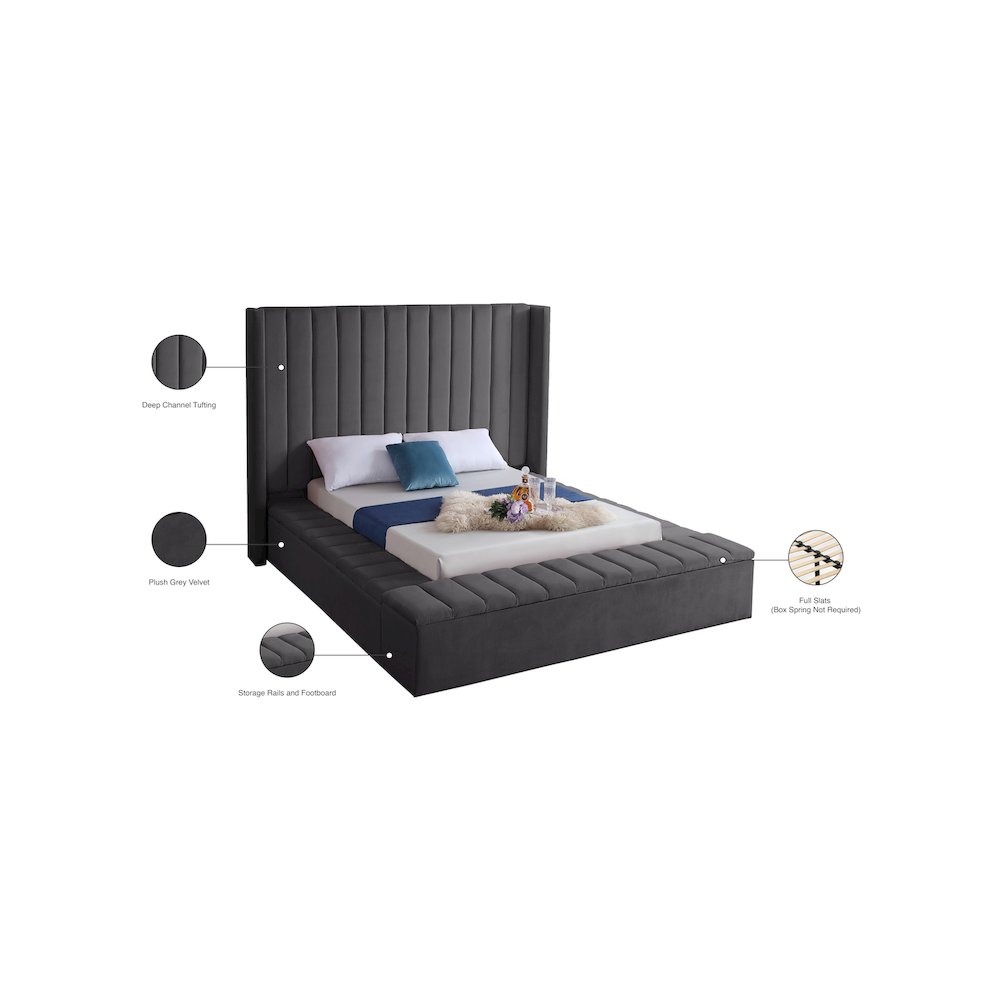 Kiki Grey Velvet Queen Bed