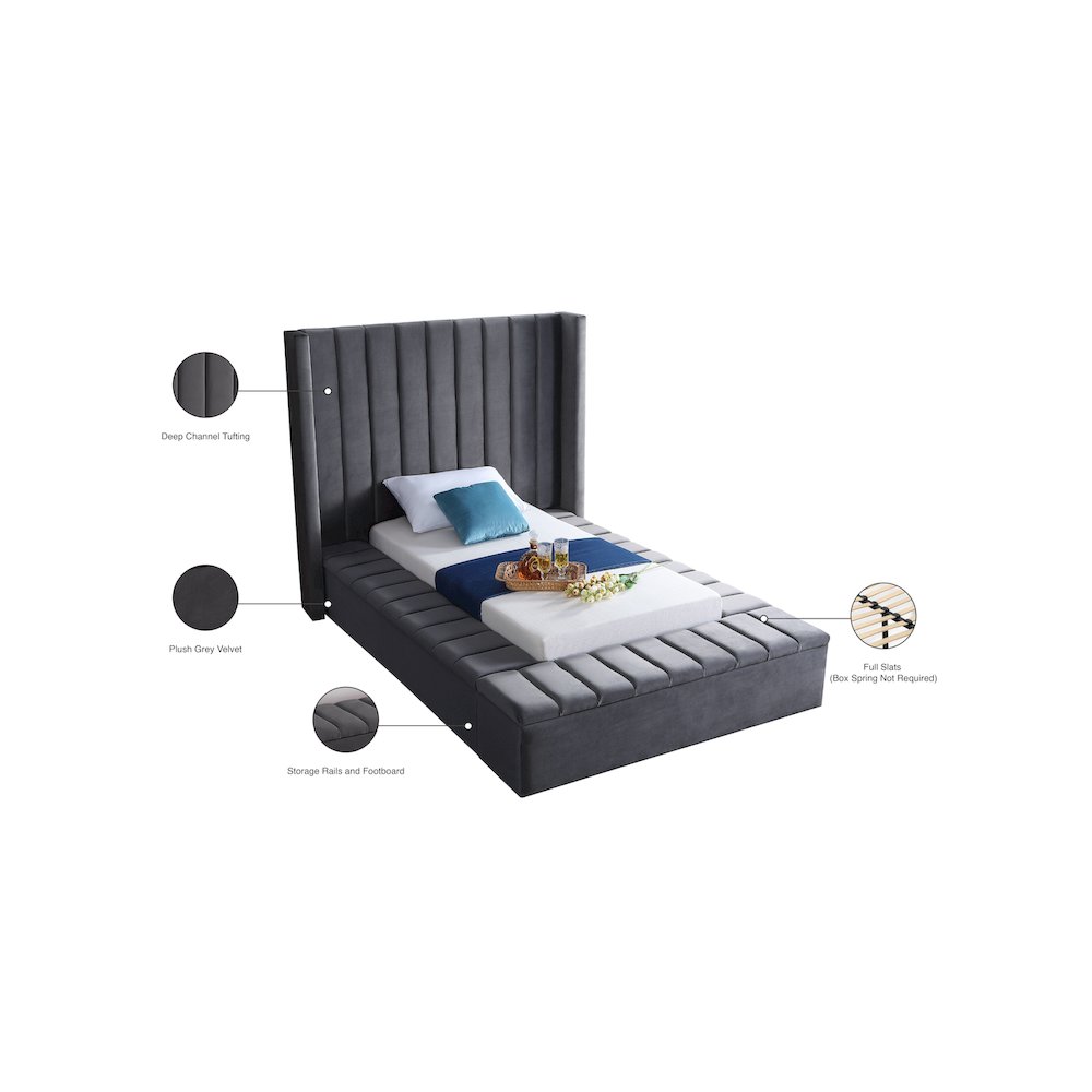 Kiki Grey Velvet Twin Bed