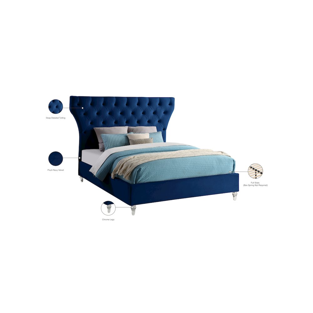 Kira Navy Velvet King Bed