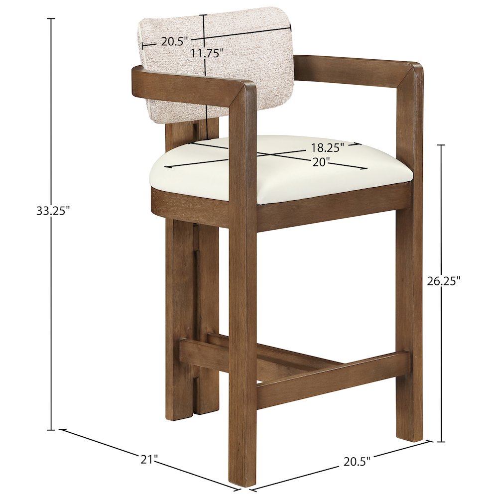 Ravina Beige Vegan Leather and Linen Textured Fabric Upholstered Counter Stool