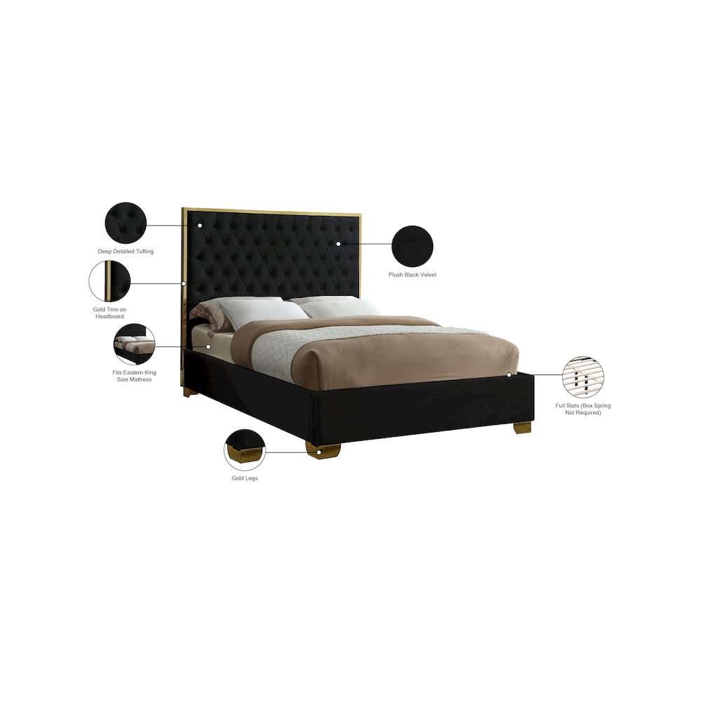 Lana Black Velvet King Bed